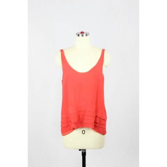 CLUB MONACO Coral Red Silk Georgette Ruffle Layered A-Line Tank, Size S - Picture 1 of 11